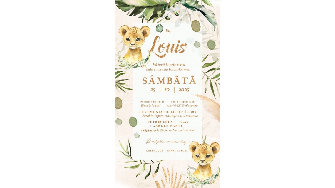 Invitație electronică botez baietel cu regele leu Lion King 1